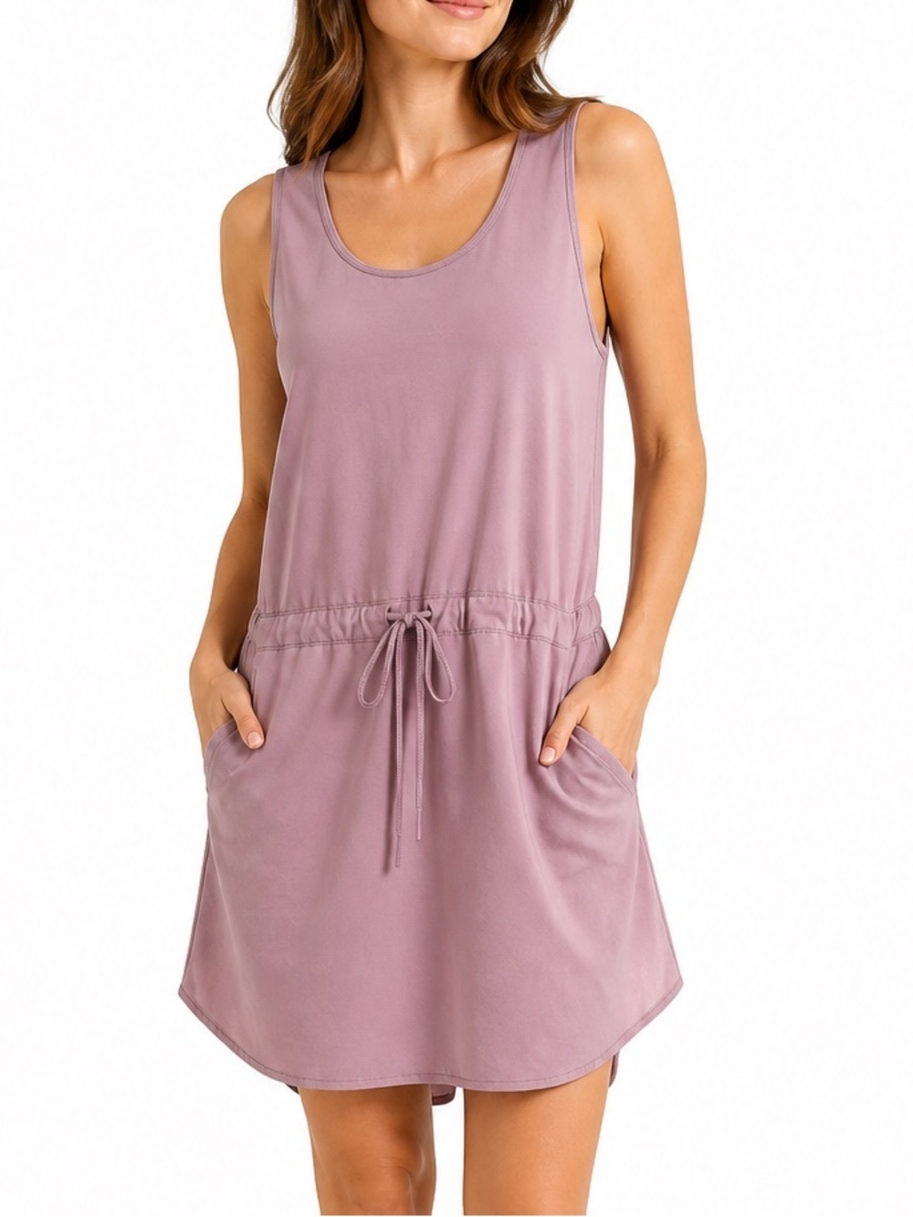 Tilley Mauve Sleeveless Drawstring Waist Dress Lightweight Casual Travel Dress